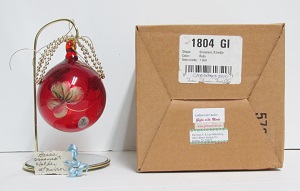 1804GI "Ruby" Art Glass Globe ornament with 'Golden Glimmer' Design by Michelle Kibbe<Br>(Click on picture for full details)